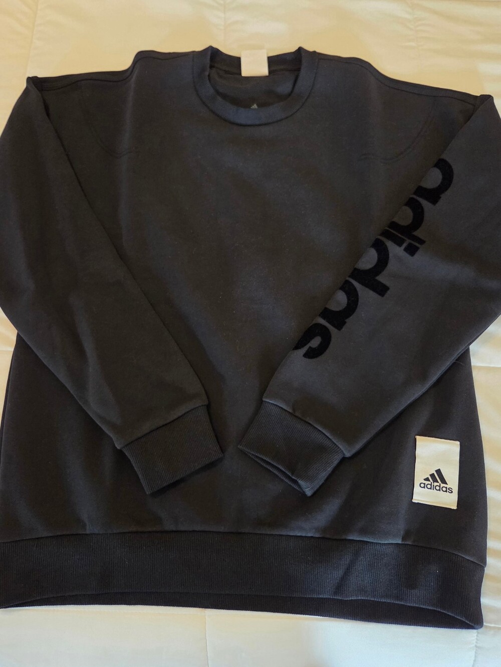 adidas Men’s Black Crewneck Pullover with Sleeve Logo